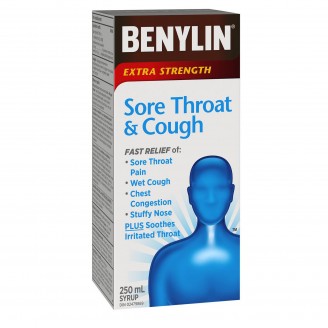 Benylin Sore Throat & Cough Syrup,  Extra Strength  - 250 mL